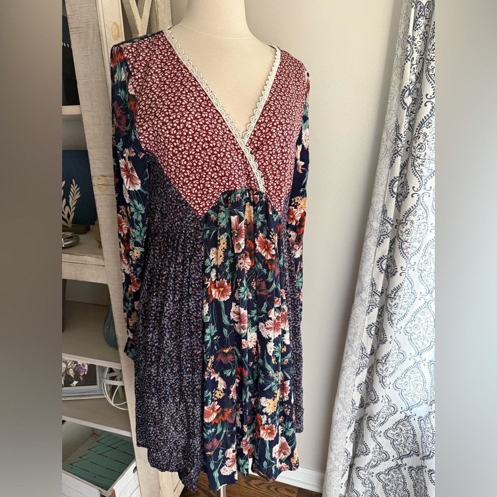 Umgee boutique boho patchwork flowy spring summer dress M